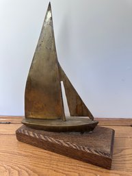 Antique Bronze Minimalist Sailboat Sculpture