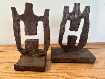 Pair Of Mid-Century Brutalist Abstract Iron Sculptures