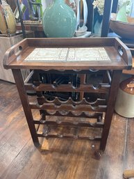 Vintage Wooden Wine Rack Table W/ Tiled Removable Tray