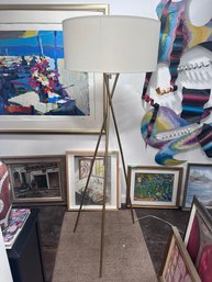 West Elm Mid-Century Metal Tripod Floor Lamp Brass And White Shade