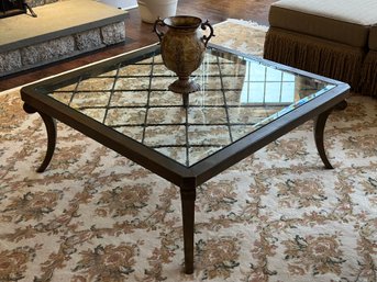 Iron And Glass Lattice Coffee Table With Curved Legs