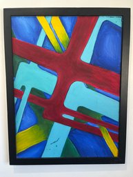 Bold Modernist Abstract Oil Painting W/ Strong Geometric Design