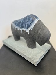 Post Modern Abstract Ceramic Sculpture Of Bison  W/ High-Gloss Drip Glaze