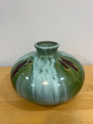 Large Vintage Green & Multi-Clored Ceramic Vase By Wonderful Crafts