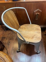 Mid-Century Modern Industrial-Style Accent Chair On Casters