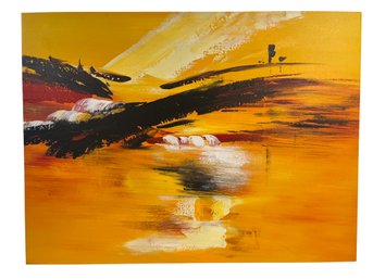 Magnificant Sunset-Inspired Expressionist Waterfall Landscape Giglee On Canvas By Art Excuse