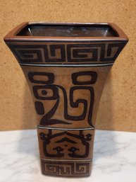 Vintage Ceramic Vase W/ Aztec-Influenced Design