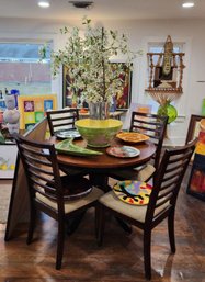 Vintage Round Wood Dining Table W/ 4 Nashville High Back Chairs