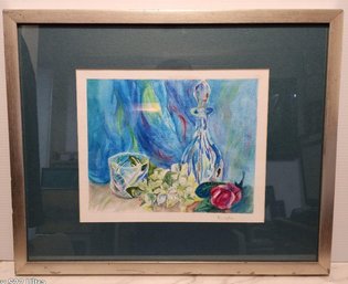 Brillliant Vintage Watercolor Of Still Life Framed Under Glass By Kirstie, Signed