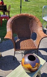 Vintage Wicker Chair With Scrolling Metal Base