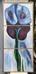 Monumental 3-Part Brilliant Abstract Expressionist Oil Painting Of Flower On Board, Unsigned