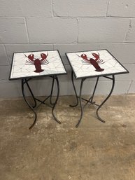 Lobster Mosaic Top Side Table With Metal Base