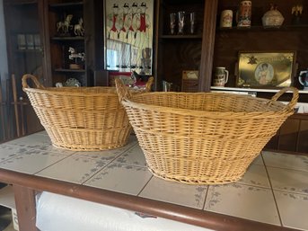 Set Of Two Wicker, Laundry Baskets With Handles.