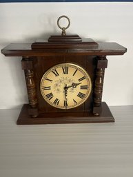 Wood Table Clock With Floral Face