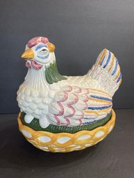 Vintage Multicolored Chicken Tureen Hen On Nest