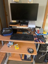 Desk With Monitor, Keyboard, Printer Etc.