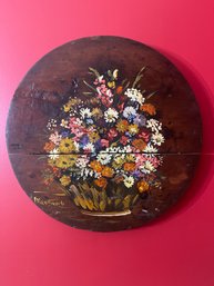 Vintage Hand, Painted Floral, Wood Wall Art