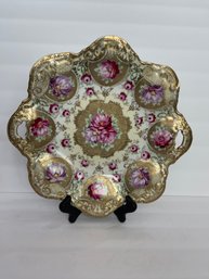 Vintage Handled Gold And Floral, Painted Serving Dish