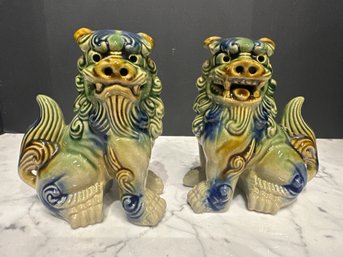 Foo Dog Guardian Lion Feng Shui Pair Ceramic Sculptures