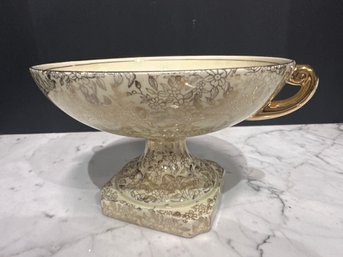 Empire Ware England Gold Pedestal Bowl Victorian Scene Chintz Compote 6.25'w