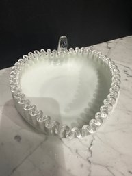 Fenton Silver Crest Heart-Shaped Milk Glass Dish