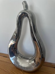Bold Silver-Finished Ceramic Sculpture Of Abstract Pear