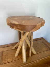 Live Edge Organic Wooden Round Side Table W/ Branch Legs