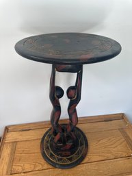 Vintage African-Inspired Hand-Painted Accent Table