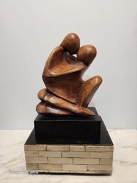 Vintage Hand-Carved Interpretive Wood Sculpture Of Couple