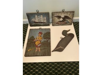 Primitive Pained Wood Wall Art ( Lot Of 4 )