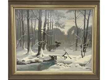 Oil Painted Winter Scene With Moose