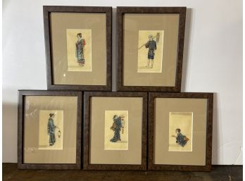 Set Of 5 Chinese Watercolors On Pith Paper