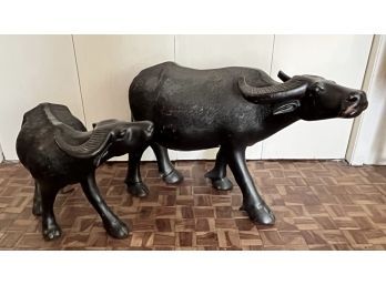 Pair Of Carved Wooden Oxen