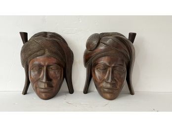 Hand Carved Face Bookends