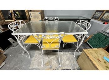 Vintage Metal Glass Top Table And Four Chairs