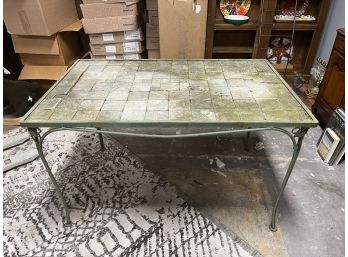 Vintage Wrought Iron Brick-Top Outdoor Table