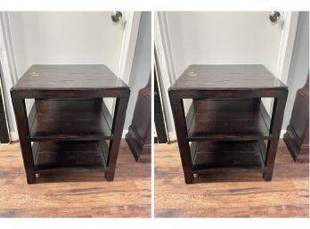 Two Pottery Barn Square Wood Side Tables