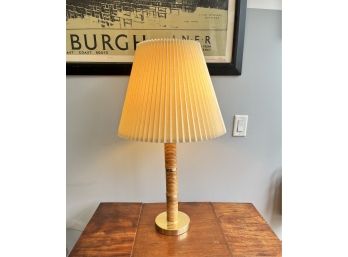 Brass And Wrapped Rattan Table Lamp