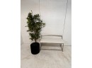 Chic Faux Leather And Brushed Metal Low Back Bench