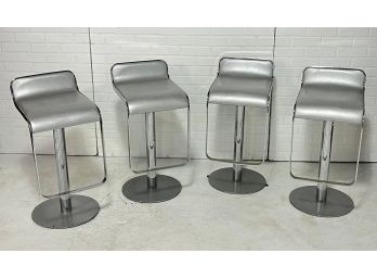 Set Of 4 Silver Leatherette Piston Swivel Bar Stools With Adjustable Height/Swivels