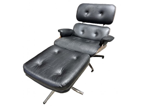 Mid-Century Modern Selig Eames Leather Lounge Chair & Ottoman