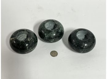 Three Green Marble Candlestick Holders