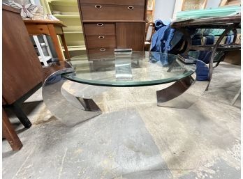 MCM Round Glass And Chrome Coffee Table