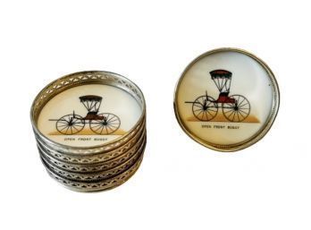 Six Sterling And Porcelain 'Open Front Buggy' Coasters
