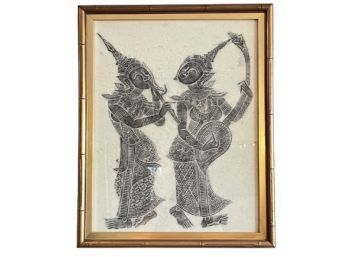 Vintage Thai Woodblock - Two Figures
