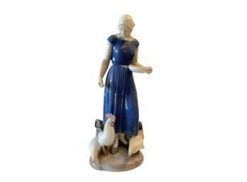 Bing And Grondahl Figurine Of Woman Feeding The Chickens #2220