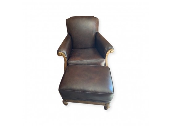 Thomasville Leather Chair With Ottoman