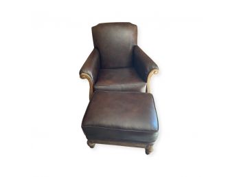 Thomasville Leather Chair With Ottoman
