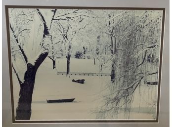 Framed Artwork -Winter Scene At The Park By The Pond