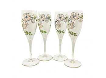 Perrier-Jouet Art Nouveau French Hand Painted Floral Champagne Flutes